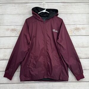 Primitive Windbreaker Jacket Mens Medium Burgundy Full Zip Hooded Script Logo